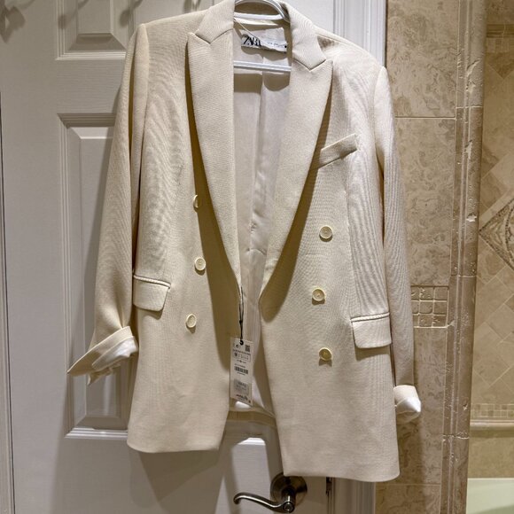 Zara DOUBLE-BREASTED BUTTONED BLAZER - Picture 3 of 8